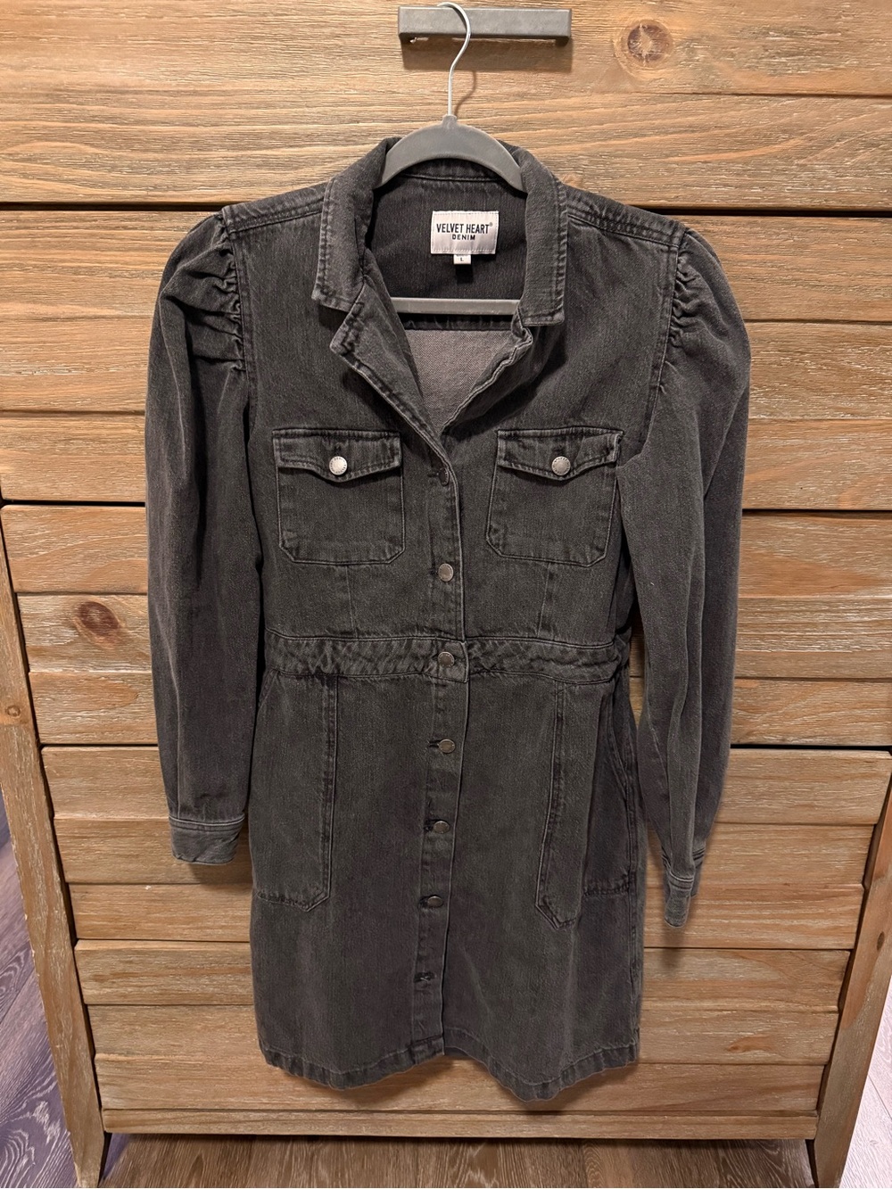 Velvet Heart Charcoal Washed Denim Button-Front Dress